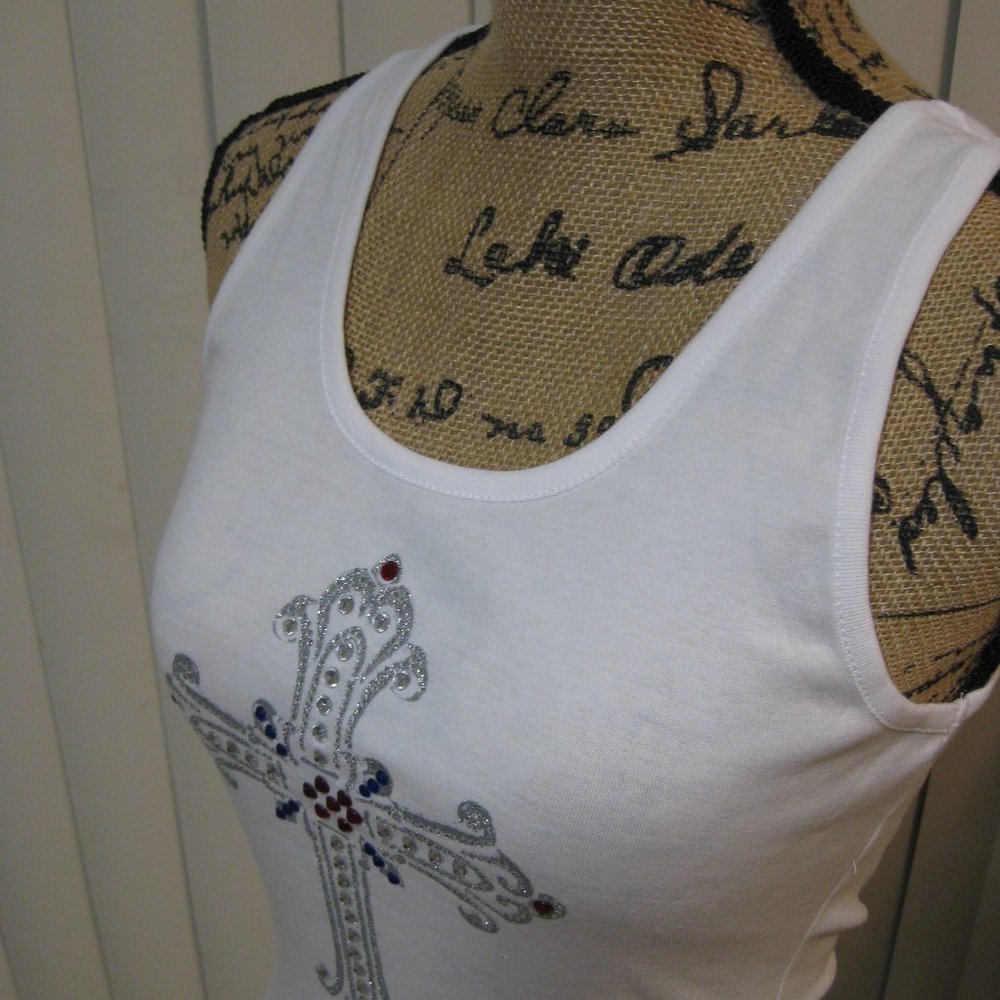 NWT Guess white cross graphic tank top S small - Picture 2 of 7